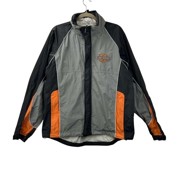 Harley-Davidson Mens Medium Hooded Jacket Lightweight Gray/Black/Orange - Picture 11 of 16